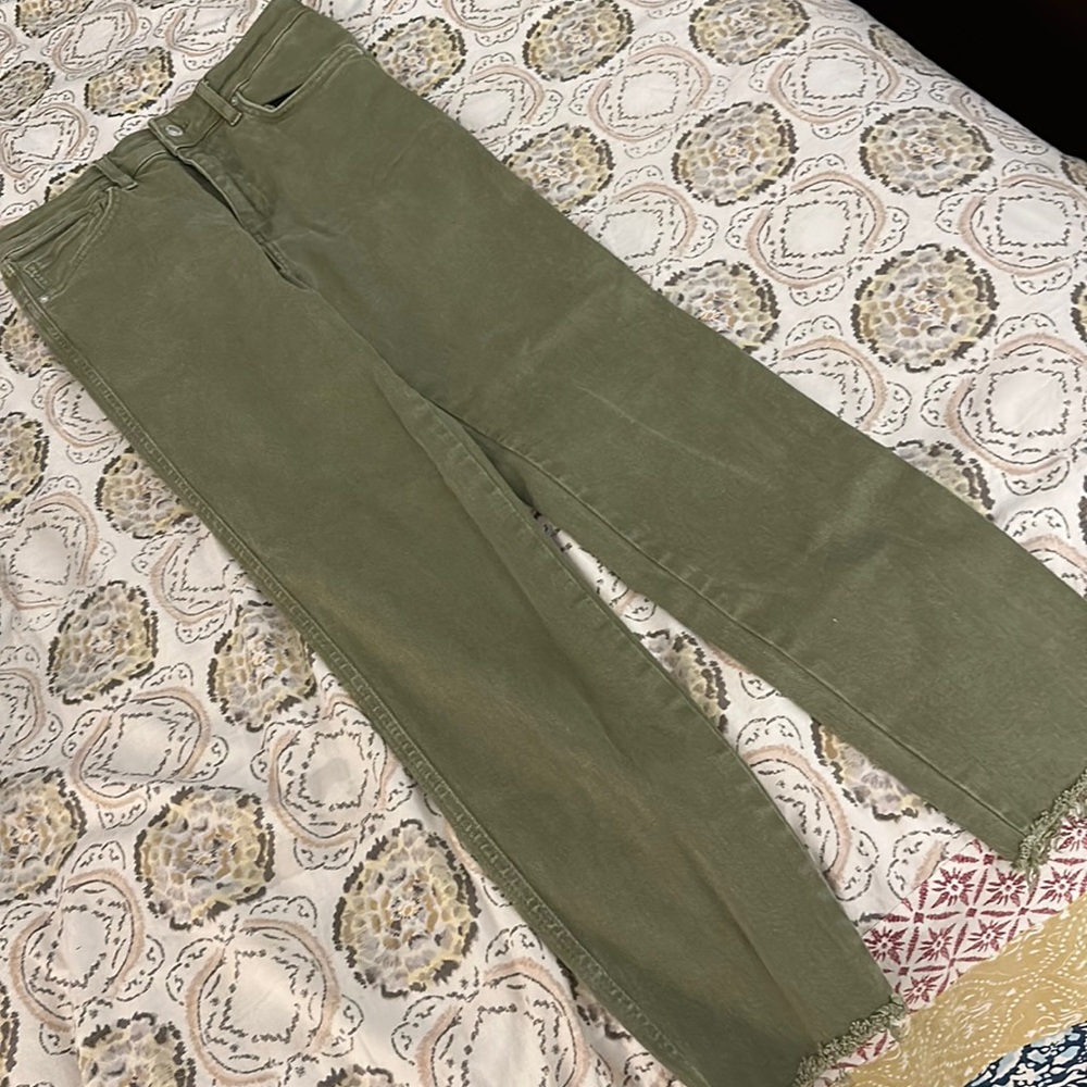 FREE PEOPLE denim. Stretch green high waisted